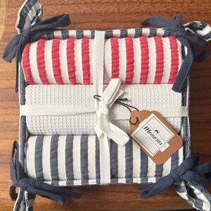 Striped Cotton Towel Set - Red & Navy